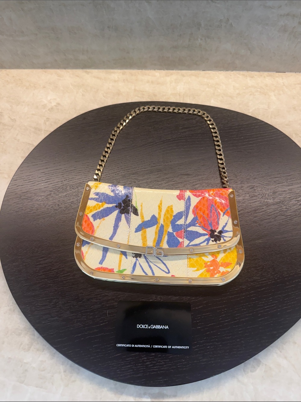 Dolce & Gabbana Exotic Whipsnake Gold Silver vibrant Floral Clutch